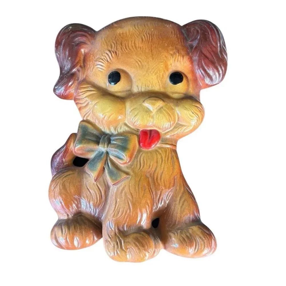 Vintage Chalkware Plaster Carnival Prize Puppy Dog Wall Hanging Figurine